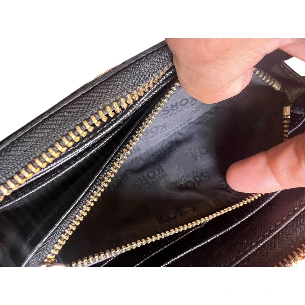 Michael Kors Wallet Clutch Zip‎ Around Continental Black Smooth Leather Urban